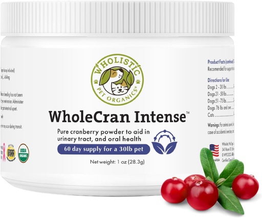 [BRSWIE37CB7WYCD4] Wholistic Pet Organics WholeCran Intense: Organic Cranberry Powder for Dogs Urinary Tract Support Kidney Support for Dogs UTI Treatment Vitamin C and Antioxidants Dog Incontinence Product