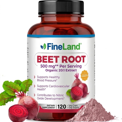[BRSRAHYPC4JQGGTB] FineLand Beet Root Capsules 20:1 Extract - Blood Pressure Support - Immune System, Circulation & Heart Health Support – Non GMO, 120 Vegan Capsules, Made in USA