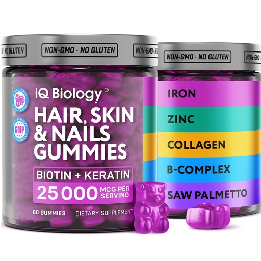 [BRSRAHAHCEOWECA7] Biotin Gummies for Hair, Skin and Nails - Hair Growth Vitamins for Women & Men - Hair Loss Gummy Supplement with Extra Strength Biotin (Vitamin B7), Collagen, Keratin & DHT Blocker - 60 Chewable Bears