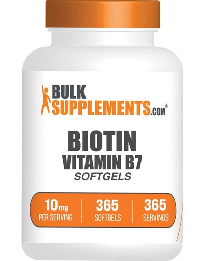 [BRSROZY2OBYBQ3DV] BulkSupplements.com Biotin 10000mcg Softgels - Vitamin B7, Biotin Vitamins for Hair, Skin and Nails, Biotin Supplement - Gluten Free, 1 Softgel per Serving, 365 Count (Pack of 1)