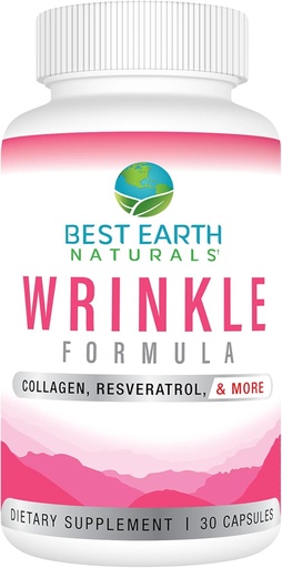[BRSWGAQ7O56GKHL3] Best Earth Naturals Wrinkle Formula with Hyaluronic Acid, Niacinamide, Multi Vitamin, Collagen for Women or Men - Skin Vitamins Supplement -30 Day Supply (30 Capsules)