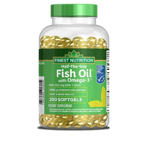 [BRSWKZYTCEOQACTK] Finest Nutrition Half-the-Size Fish Oil 1200 mg, Softgels, 200 ea