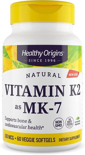 [BRSWK2YPCQMAOH3C] Healthy Origins Vitamin K2 100 mcg (MK-7, Non-GMO, Gluten Free, Cardiovascaular Support, Bone Support), 60 Veggie Gels