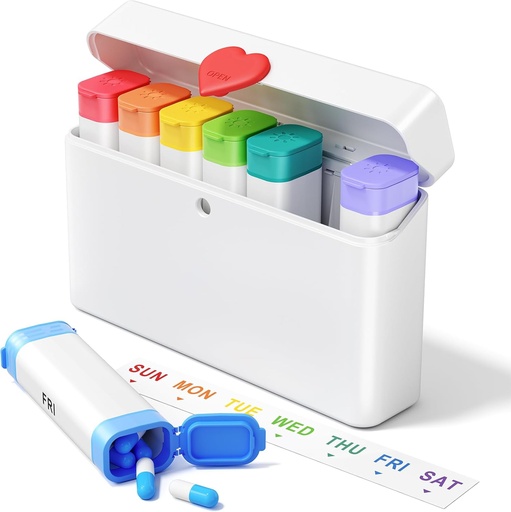 [BRSRAED7OB6Q23Y7] Daviky Pill Organizer 2 keer per dag - Grote capaciteit per week AM PM Pill Box met hart Latch, 7 dagen reizen pil geval, schattige geneeskunde Organisator voor Medicatie, Vitaminen, Supplementen