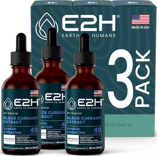 [BRSRMFIQCQCGE3I4] E2H Natural Black Currant Extract, Cold Pressed Black Currant Seed - Immune System Health - Fast Absorbing Liquid (3 Bottles)