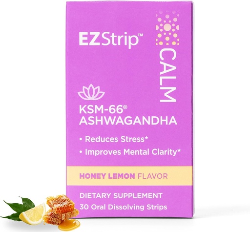 [BRSRAGAECQFWODLZ] Calm Supplement - Honung Lemon Flavor, 30 greve - lösa lugnande remsor med Ashwagandha KSM 66 Hjälp Stöd Stress Relief - Tillverkad i USA, socker och glutenfri