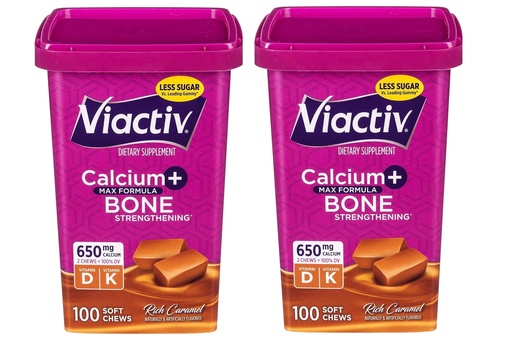 [BRSWIGQIOUHACFDC] Viactiv Max Formula Calcium +Vitamin D3 Supplement for Bone Health, Rich Caramel, 100 Soft Chews - 2 Pack