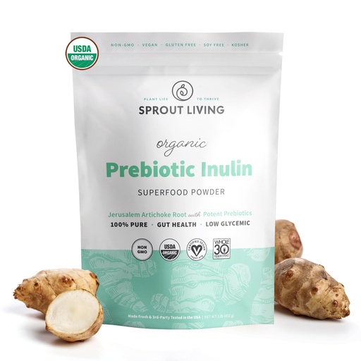 [BRSWGZY2OQCGYALD] Sprout Living Organic Inulin with FOS Prebiotic Powder, Soluble Fiber for Leaky Gut, Bloating, Digestion, Feed Friendly Bacteria (Probiotics), 1 Scoop Daily, 1 lb (90 Servings)