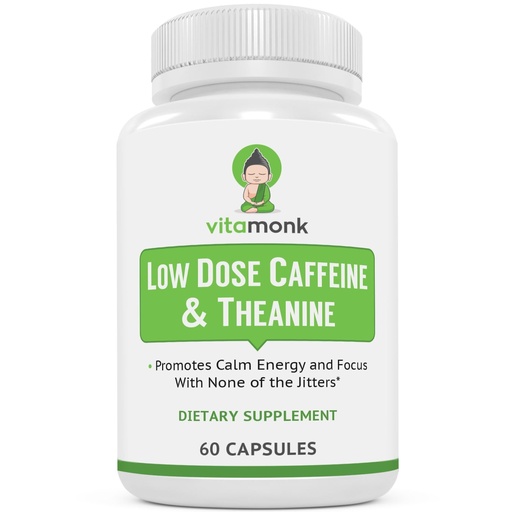 [BRSRMAI5CMHAIFY2] VitaMonk Low Dose Caffeine and Theanine - No Jitters, No Crash- Microdose of Caffeine L Theanine Pills with Caffeine Theanine and Theobromine - 25mg of Caffeine, Caffeine Pills L Theanine - 60 Caps