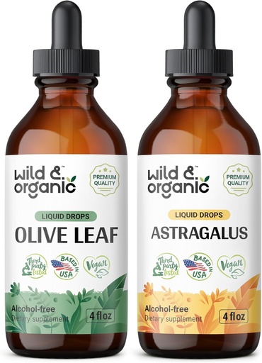 [BRSRAGQ7AQAQ4CDU] Wild & Organic Olive Leaf Tincture 4 fl oz & Astragalus Tincture 4 fl oz