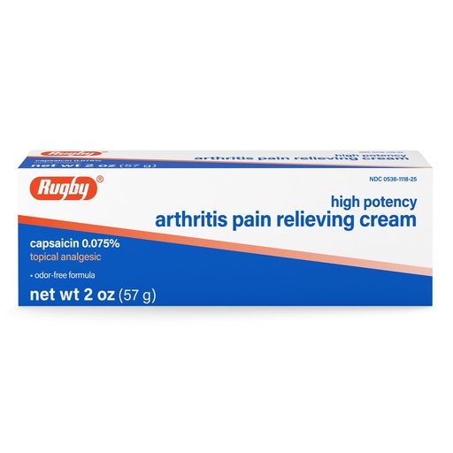 [BRSWGEAOCEMR62D6] Rugby High Potency Capsaicin 0.075% Cream - Pain Relief Cream for Arthritis - 2 Oz (57g), (1 Pack)