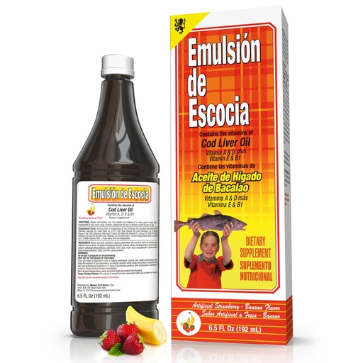 [BRSWIYIDBUCBMADE] Emulsión de Escocia Cod Liver Oil for Kids, Omega-3 Liquid Supplement with Vitamins A, D, E & B1, Supports Immune & Bone Health, Strawberry Banana Flavor, Nutritional Support for Children, 6.5 Fl Oz
