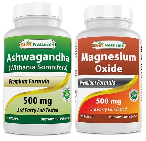 [BRSRMBITOJYR633H] Best Naturals Ashwagandha Extract 500 Mg & Magnesium Oxide 500 mg