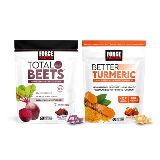 [BRSROYL2AEHBYF36] Force Factor Total Beets Soft Chews, 60 Chews & Better Turmeric Joint Support Supplement, 60 Soft Chews