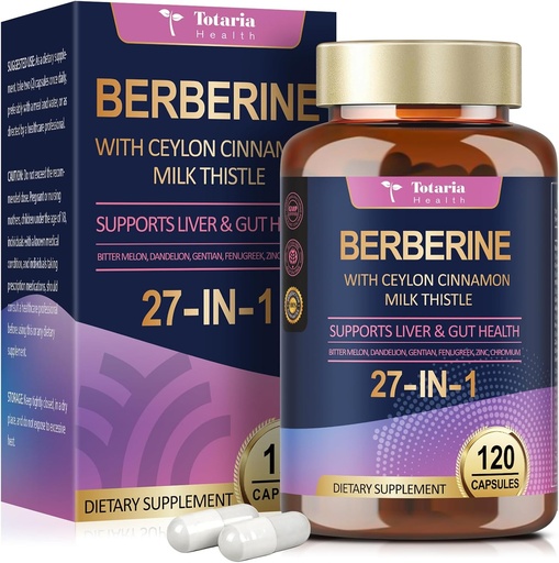 [BRSROCAFBECAI2YU] Suplemen Berberine dengan Ceylon Cinnamon, Milk Thistle - GLP-1 Suplemen GLP Aktifkan Formula Alam, Berberine Plus untuk Kesehatan & Gut, Imunitas, Gambar Lebih Baik, Pria & Perempuan - 120 Vegan Caps