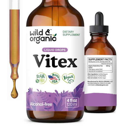 [BRSROY34C4JRMAI6] Wild & Organic Vitex Tincture - Mood & Perimenopause Support - Vitex Chasteberry Supplement for Women - Liquid Chaste Tree Berry Extract - Vegan, Sugar & Alcohol-Free Herb Drops - 4 fl oz