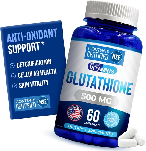 [BRSRMBI2BUGRQA35] We Like Vitamins NSF Certified Glutathione Supplement 500mg - 60 Capsules of Reduced L-Glutathione for Antioxidant & Immune Support - Manufactured in USA