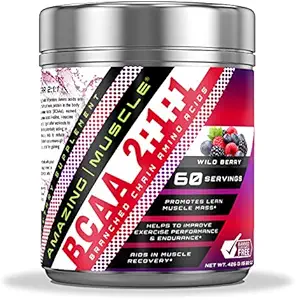 [BRSWYBQKBEPBQEY4] Amazing Muscle BCAA 2:1:1 Branched Chain Amino Acids Supplement | 6000 Mg Per Serving | 60 Servings | Wild Berry Flavor