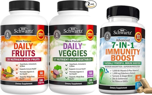 [BRSRABLRDEPQOAI3] BioSchwartz Daily Fruits and Veggies Supplement for Women and Men (2 Month Supply) Plus 7 in 1 Immune Support Supplement with Antioxidants (2 Month Supply)