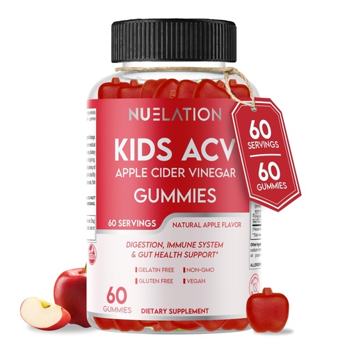 [BRSROEI6CEBB4FAV] Vegan Apple Cider Vinegar Gummies for Kids with Mother, 60 Servings, 60 Ct. Gelatin Free 500mg ACV Gummies. Non-GMO, Gluten Free, Digestion, Detox Cleanse & Immune Support. ACV Supplement for Toddlers