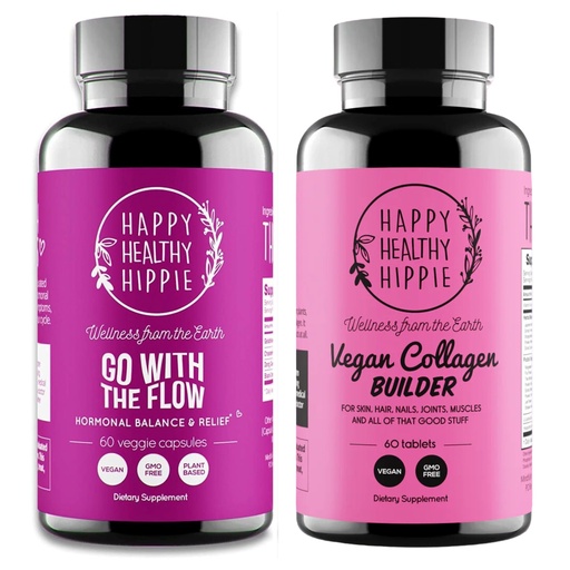 [BRSRABI5AEBGG3LL] Happy Healthy Hippie Vegan Collagen Builder w/Hyaluronic Acid & Go with The Flow Hormone Balance for Women