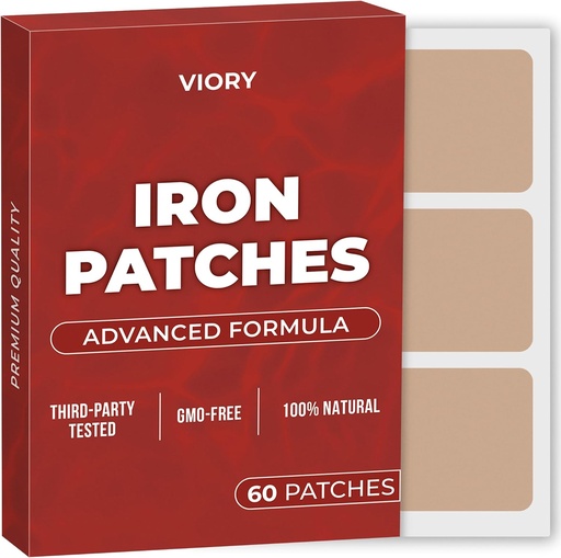 [BRSRA236CUIQKFDA] Iron Patches (Pack of 60) - 100% Natural Patch for Women and Men - with Biotin - Energy, Focus & Body Support - Enhanced Formula