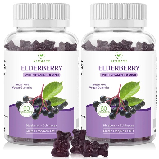 [BRSWYCT5BYIG2HQ6] AFXMATE Sambucus Black Elderberry Gummies with Zinc and Vitamin C for Adults Kids Immune Support, Sugar Free Elderberry 120 Counts