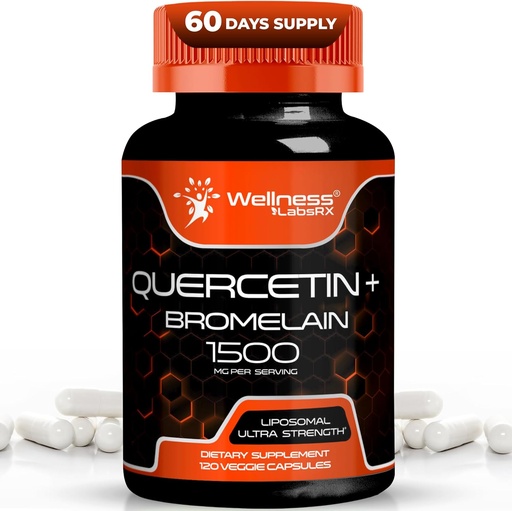 [BRSROBQCBYHGEDTZ] Quercetin with Bromelain Supplement - 1500mg - Immune Support and Heart Health Capsules for Men and Women, Quercetin Supplements Helps Support Joint & Healthy Respiratory System - 120 Count