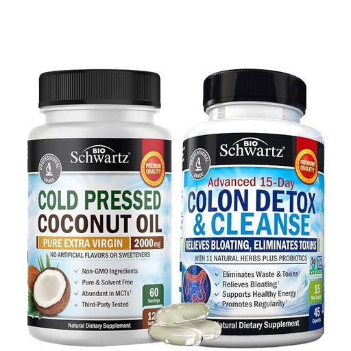 [BRSRABIHOIIBM3L5] BioSchwartz 15 Day Cleanse for Colon and Gut Health Plus Cold Pressed MCT Coconut Oil Capsules (2 Month Supply)
