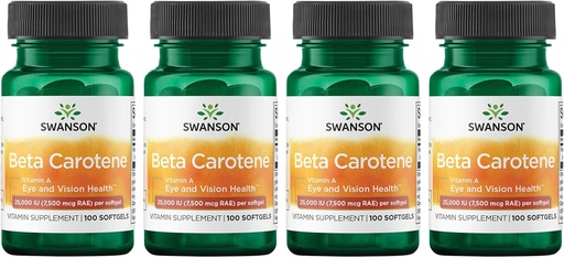 [BRSWGAAODN7REDT2] Swanson Beta-Caroteno (Vitamin A) 25000 Iu (7500 mcg) 100 Sgels (4 Pack)