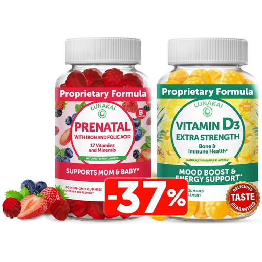 [BRSW2HALCF4A43L2] Lunakai Prenatal and Vitamin D3 Gummies Bundle - Pregnancy Multivitamin Gummy with Iron & Folic Acid - Immunity, Bone and Mood Support Supplement for Adults