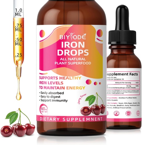 [BRSRA2QPCUCBEG3F] Iron Supplement for Women Drops: Liquid Iron Supplement with Vitamin C B12 & Folic Acid Gentle Absorption Energy Support Non-Constipating Formula Vegan Sugar-Free Drops