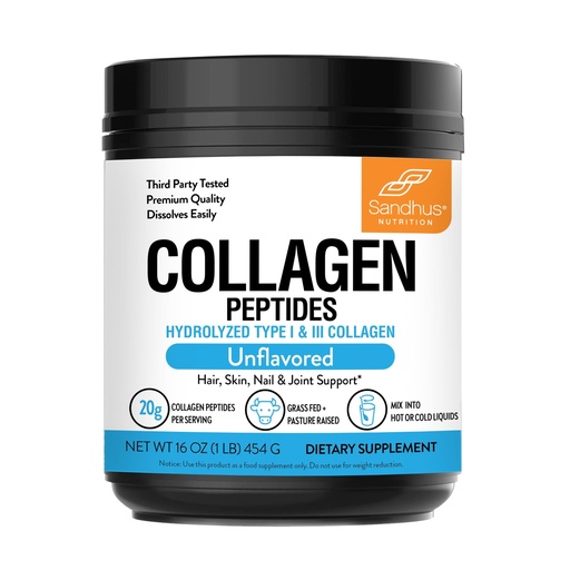 [BRSRMFIQC57AIAL6] Sandhu's Grass-Fed Hydrolyzed Bovine Collagen Peptides Powder, Unflavored | Supports Youthful Skin, Hair, Nails, Mobility & Flexibility | for Men & Women | 1 lb, 22 Servings