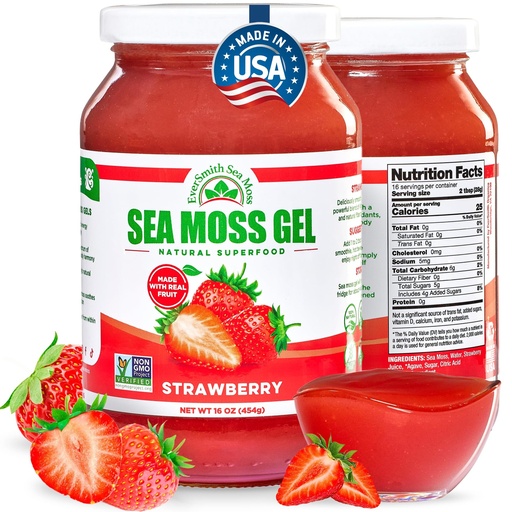 [BRSWYFQOCQAROFLD] EverSmith Organics - Wildcrafted Irish Sea Moss Gel | Made in USA | Rich in Nutrients | Sea Moss Gel Raw | Jarred Vegetables & Fruits | Strawberry (1 Jar)