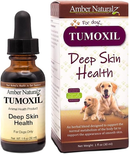 [BRSWIEAEAAPRGYLG] Amber NaturalZ Tumoxil Deep Skin Health Herbal Supplement for Dogs and Puppies | Canine Herbal Supplement for Skin and Metabolism Support | 1 Fluid Ounce Glass Bottle
