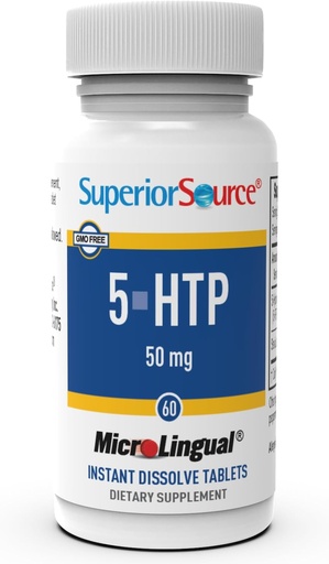 [BRSWIZYZOMOBUCTC] Superior Source 5-HTP 50 mg - Natural Supplement Aids Restful Sleep & Neurotransmitter Functions - Brain Health & Function Support - 5-Hydroxytryptophan Supplement - 60 Instant Dissolve Tablets