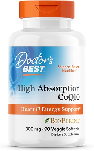 [BRSWGCDRCAHWY335] Doctor 's Best High Absorption CoQ10, Heart & Energy Support, USP Verified, Naturlig Fermenteret CoQ10, Non- GMO Gluten Free, Soy Free, Vegetarian 90 Veggie Softgels