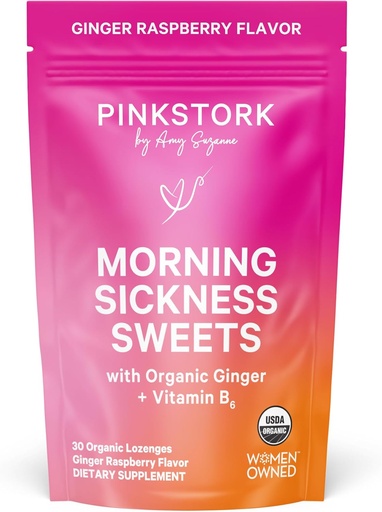 [BRSWG2QTBEPAG3YZ] Pink Stork Morning Hastaness Sweets, Organik Raspberry Ginger Candy ile B6, Hareket Hastalığı Desteği, Prenatal Kalpburn - Gecikme Sahipleri - 30 Üste Çıkmalı