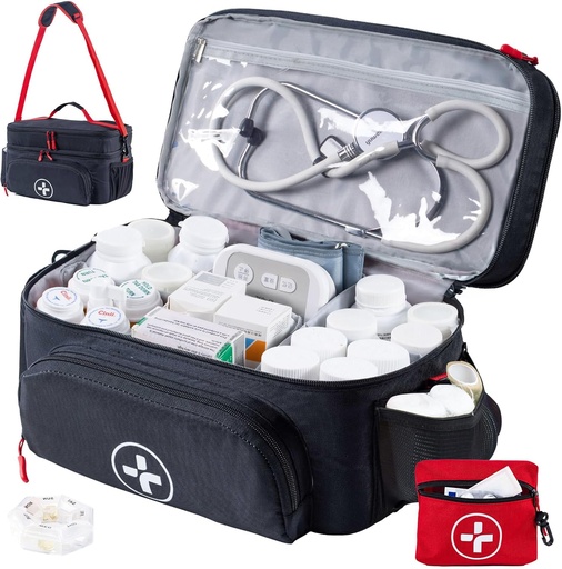 [BRSROHTYCUBRECDF] BAGSFY Travel Medicine Bag Organizer met Mini Medication Bag, Double Layers EHBO Kit Lege, afsluitbare Pill Bottle Organizer voor thuis, Grote Medicatie Opslag, Travel Emergency Carrying Case.