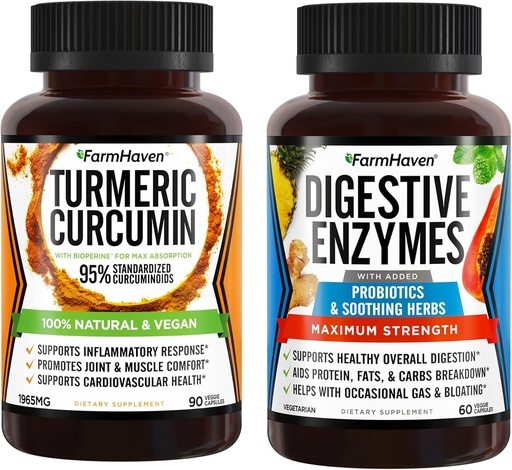 [BRSWYBI3BN5B4ELA] FarmHaven Turmeric Curcumin עם Black Pepper ו- Digestive Enzymes עם 18 Probiotics & Herbs
