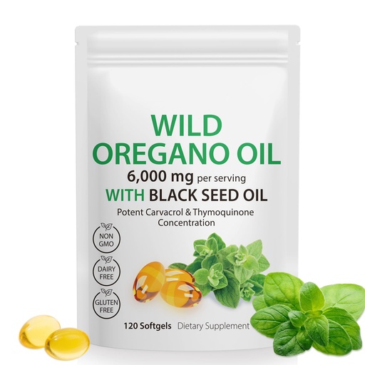 [BRSRAGAYBZ4G2E3O] Daiasns Oil of Oregano Softgels - Wild Oregano Oil 6,000mg with Black Seed Oil 200mg Capsules, 120 Count, Potent Carvacrol & Thymoquinone, Non-GMO, Dairy Free, Gluten Free