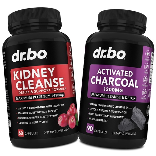 [BRSROGDRBNYWK2Q2] DR. BO Kidney Cleanse Detox & Activated Charcoal - Natural Cranberry & Uva Ursi Extract to Support Kidneys, Bladder & Urinary Tract Health - Coconut Charcoal Pills for Stomach Gas & Bloating Support