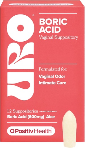 [BRSRAGLQDEDRY3LK] O Positiv URO Boric Acid Vaginal Suppository – with Lactic Acid, and Aloe for Fast Relief and Vaginal Odor Control – Vegan, Free from Parabens, Dyes, and Fragrances – 12 Count (Pack of 1)