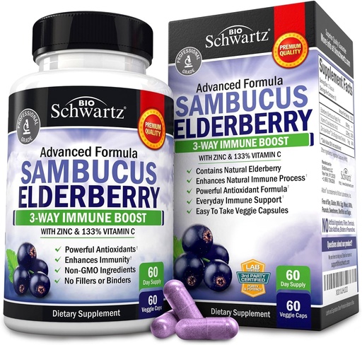 [BRSRAYA3DECAECTU] BioSchwartz Elderberry 캡슐 60 카운트 + Probiotic 40 억 CFU 60 카운트 번들