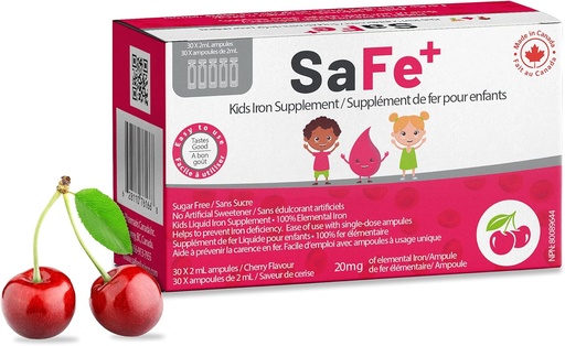 [BRSWYBLYPJ4G2C3K] SaFe+ Liquid Iron for Children | Great Tasting Cherry Flavor | Easy to Use 20mg/2mL Iron per ampule | 30 Unit-Doses (2 ml Each) I Sugar Free & Allergen Free I Maintain Physical & Mental Wellbeing