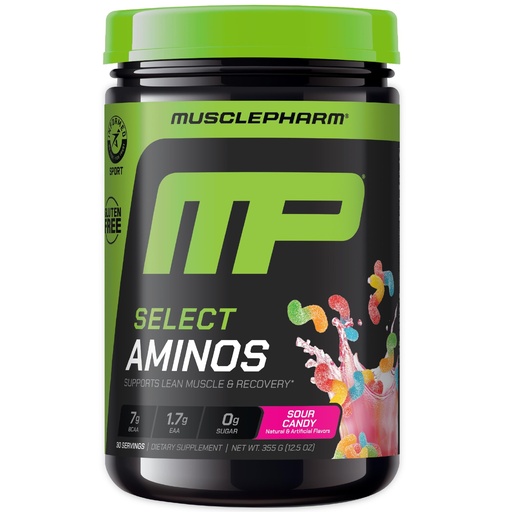[BRSROH34O4DWOHT2] MusclePharm Select Amino's EAA + BCAAs, Post Workout Essential Amino Acids Powder, Pre Workout Energy Supplement for Men & Women with Branched Chain Amino Acids, 30 Servings (Sour Candy)
