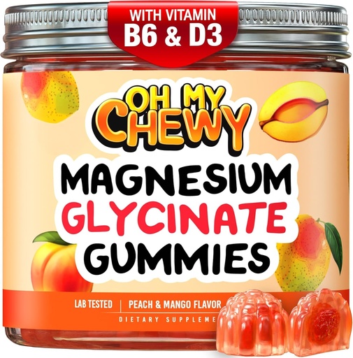 [BRSROBIPBECBE2Q4] OH MY CHEWY Magnesium Glycinate Gummies Supplement - Support for Sleep, Calm, Relax - High Absorption for Kids, Teens & Adults with B6 & D3 - Gluten Free & Vegan Friendly