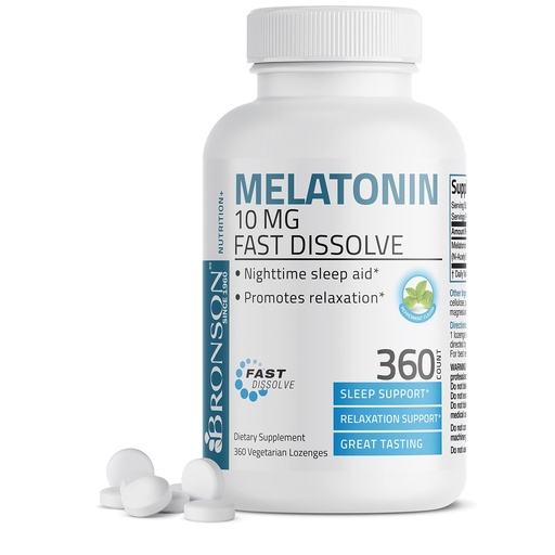 [BRSRMZQ5OUNQKALA] Bronson Melatonin 10 MG Fast Dissolve Peppermint Tablets, Promotes Relaxation, 360 Chewable Vegetarian Lozenges