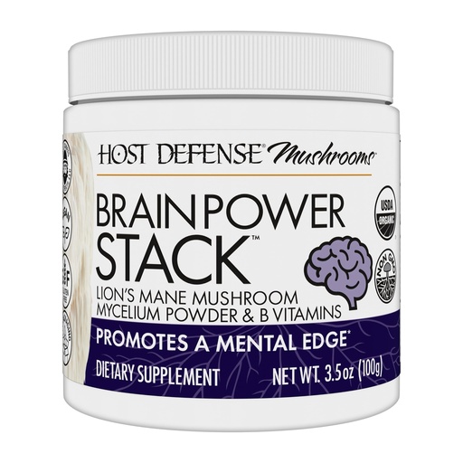 [BRSRAFL7B57AOFLF] Host Defense BrainPower Stack Powder - Targeted Brain Support Supplement - Powder Mushroom Supplement with Lion's Mane, Niacin (B3) & Vitamin B12 - Herbal Brain Support - 100g (66 Servings)*