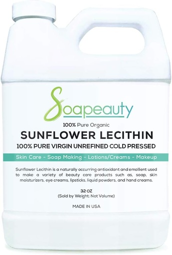 [BRSWYZ35AB5AECA6] Sunflower Lecithin Liquid Oil | Cold Pressed Unrefined | USP Grade Unbleached 100% Pure Natural Sunflower Lecithin Oil | Skin Moisturizer, Soap Making, Lotion | 32 fl oz